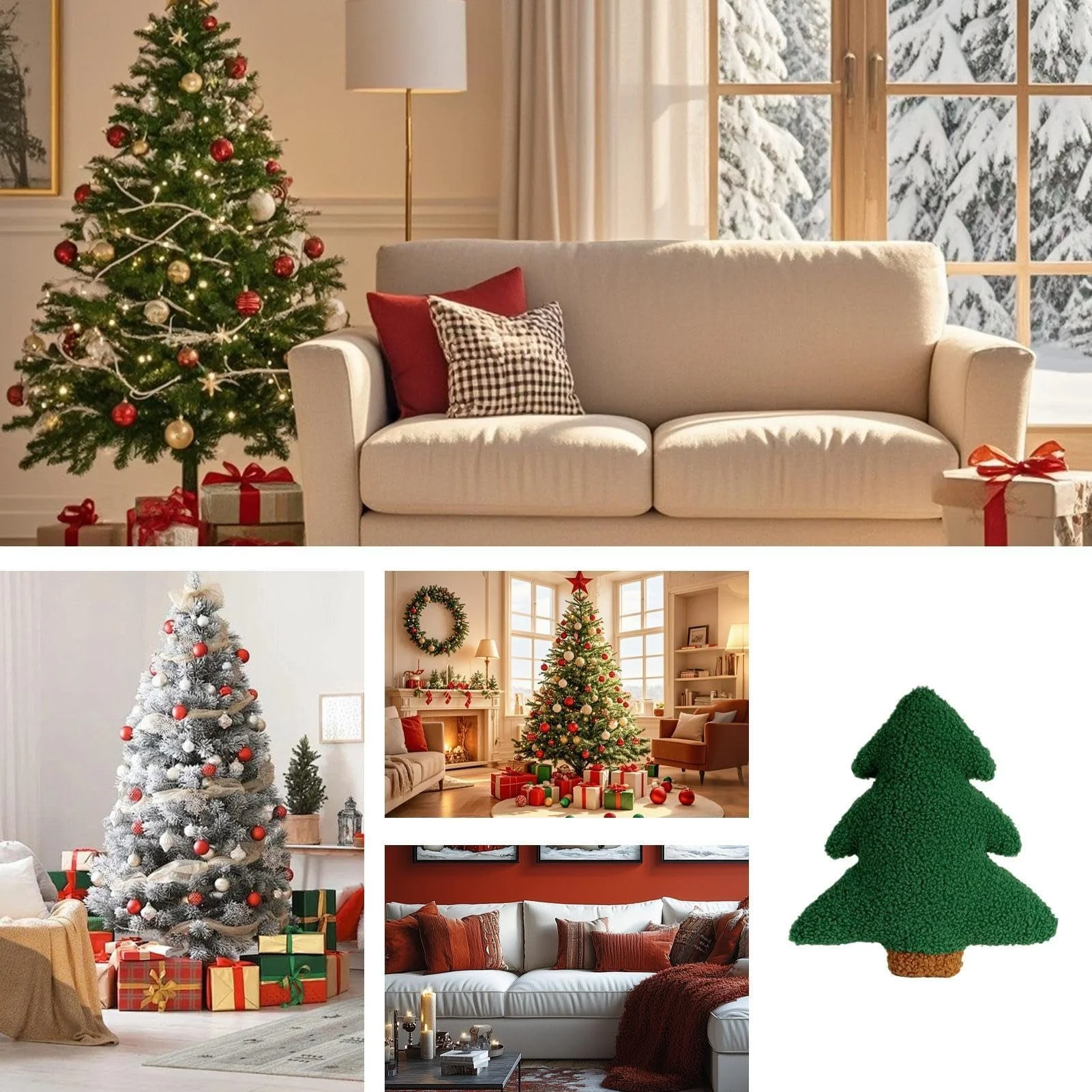 Weihnachtsbaum-Dekokissen 30×25 cm – Plüschkissen, weich & formstabil, grün